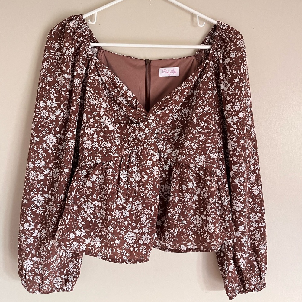 Pink Lily Brown Floral Blouse